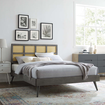 Modway Outlet Sidney Cane and Wood Full Platform Bed With Splayed Legs by Modway  Bedroom Furniture Gray - MOD-6374-GRY