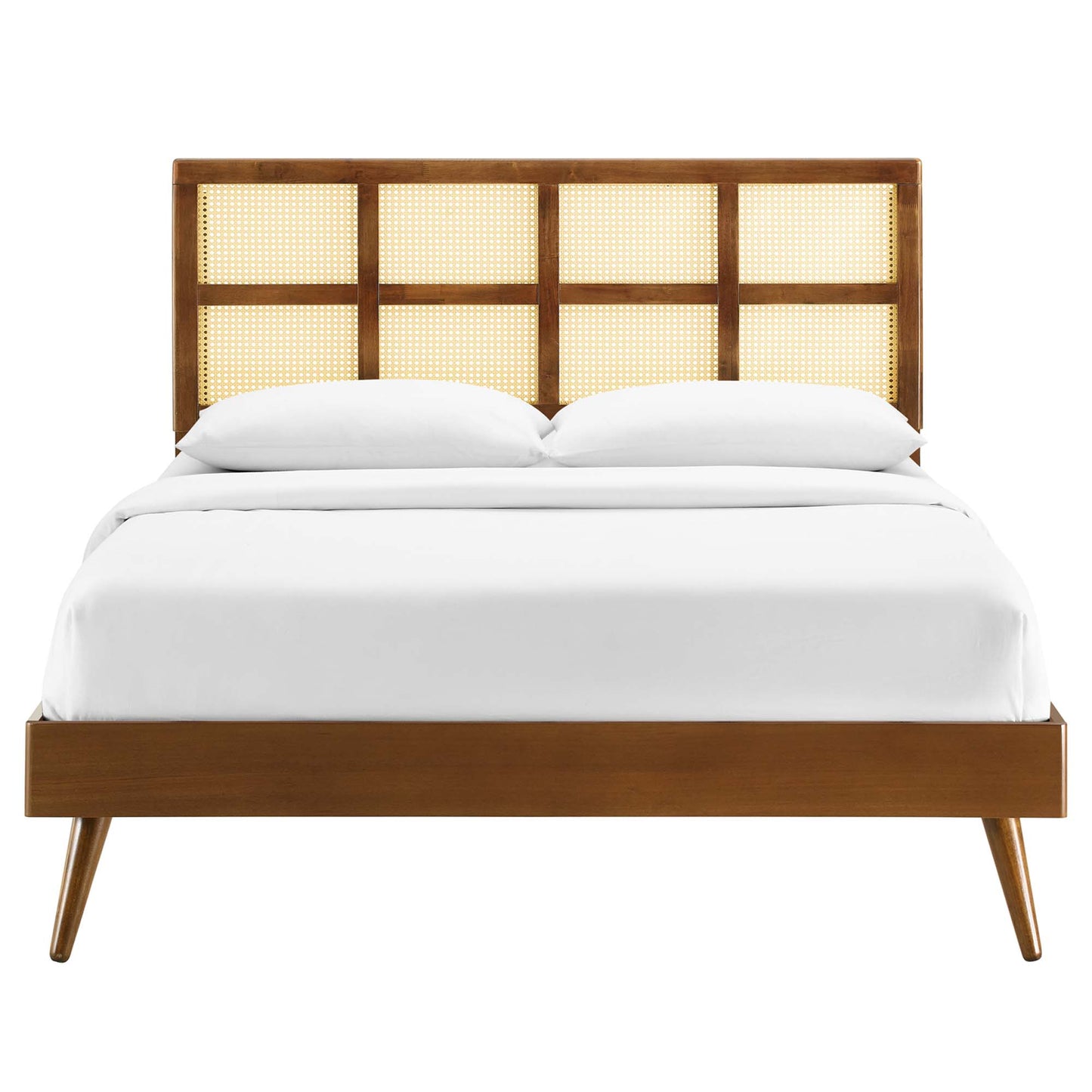 Modway Outlet Sidney Cane and Wood Full Platform Bed With Splayed Legs by Modway  Bedroom Furniture Walnut - MOD-6374-WAL