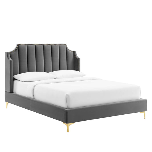 Modway Outlet Daniella Performance Velvet Queen Platform Bed by Modway  Bedroom Furniture Gray - MOD-6412-GRY