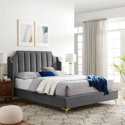 Modway Outlet Daniella Performance Velvet Queen Platform Bed by Modway  Bedroom Furniture Gray - MOD-6412-GRY