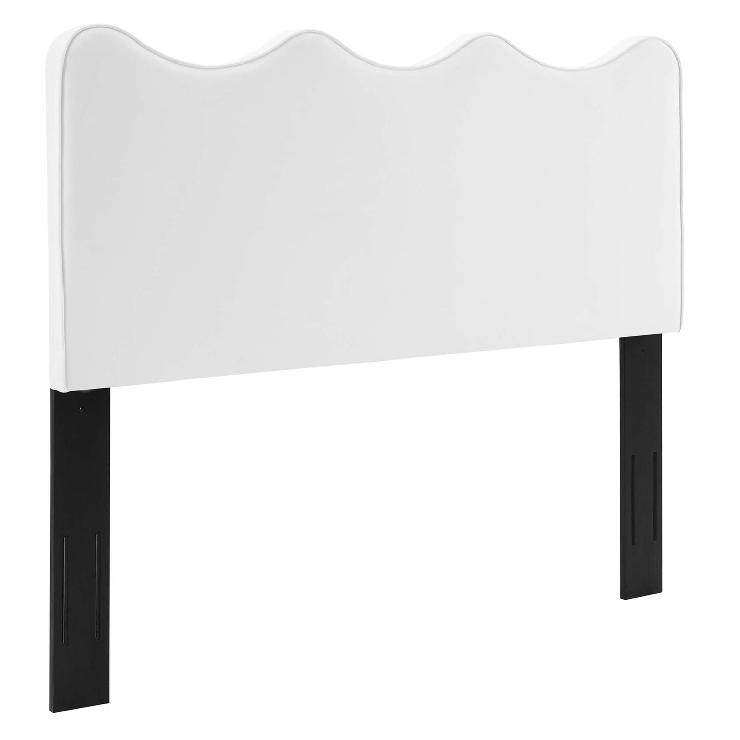 White twin headboard panel with black metal legs; modern minimalist bedroom headboard.