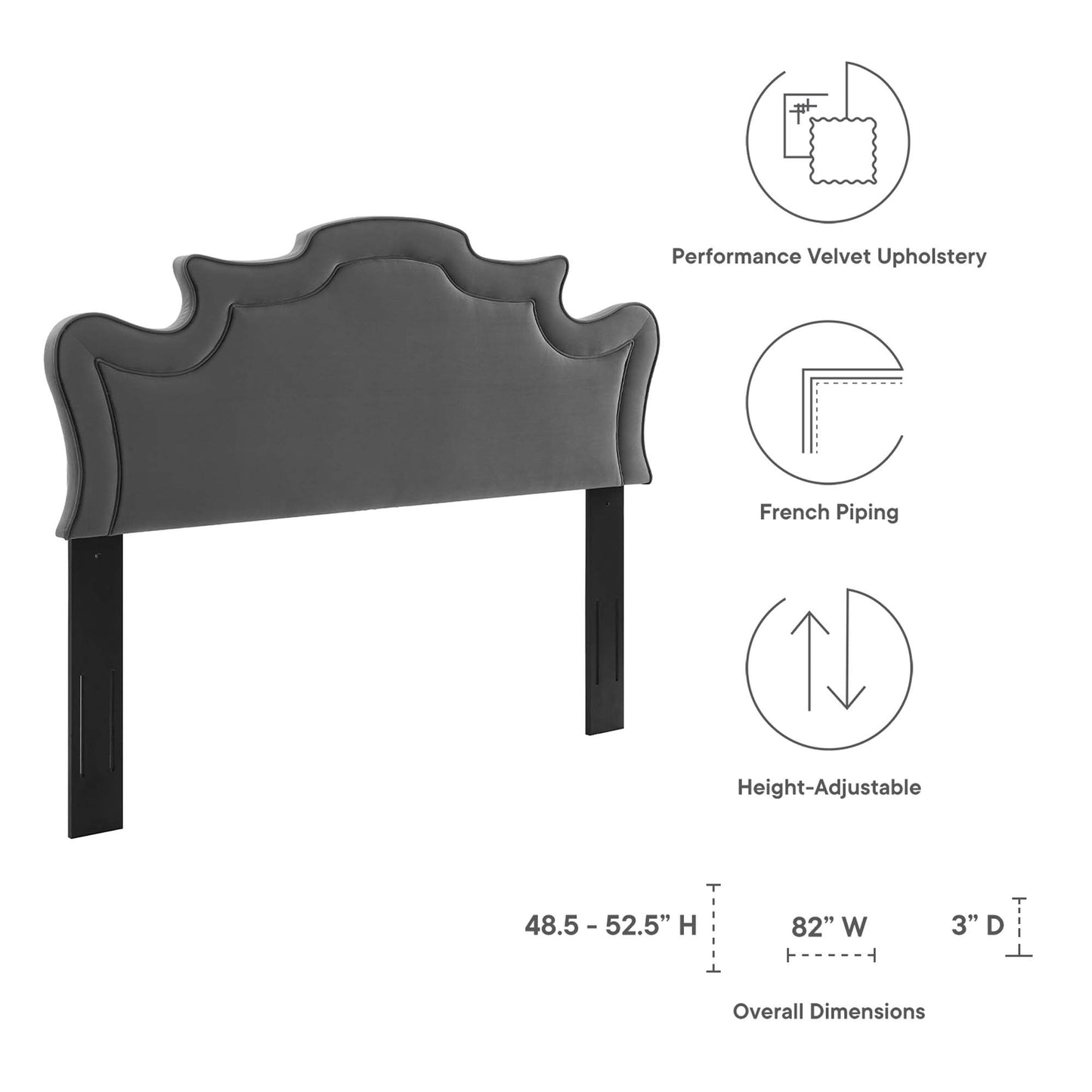 Modway Outlet Evangeline Performance Velvet King/California King Headboard by Modway  Bedroom Furniture Charcoal - MOD-6573-CHA