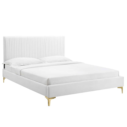 Modway - Peyton Performance Velvet Queen Platform Bed by Modway  Bedroom Beds White - MOD-6595-WHI