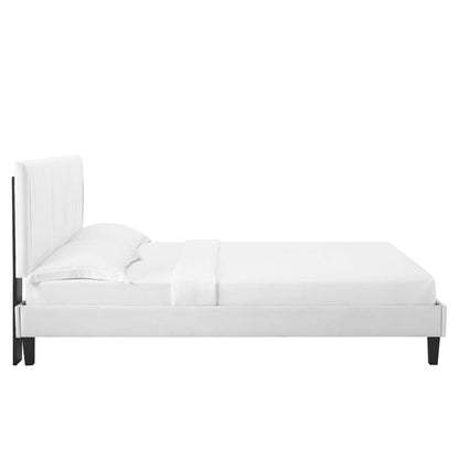Modway - Peyton Performance Velvet Queen Platform Bed by Modway  Bedroom Beds White - MOD-6597-WHI