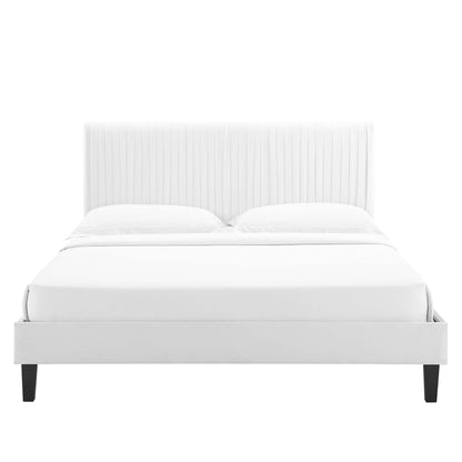 Modway - Peyton Performance Velvet Queen Platform Bed by Modway  Bedroom Beds White - MOD-6597-WHI