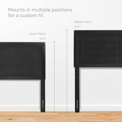Black wood full platform bed with an angular frame.