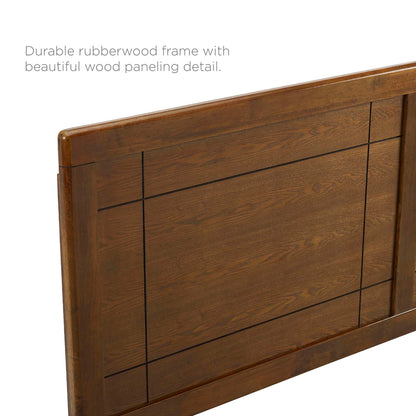 Walnut rubberwood headboard with paneled wood detailing and rectangular panel design.