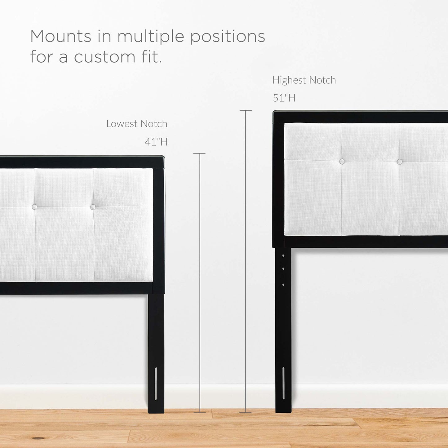 White king platform bed with splayed legs; clean, modern design.