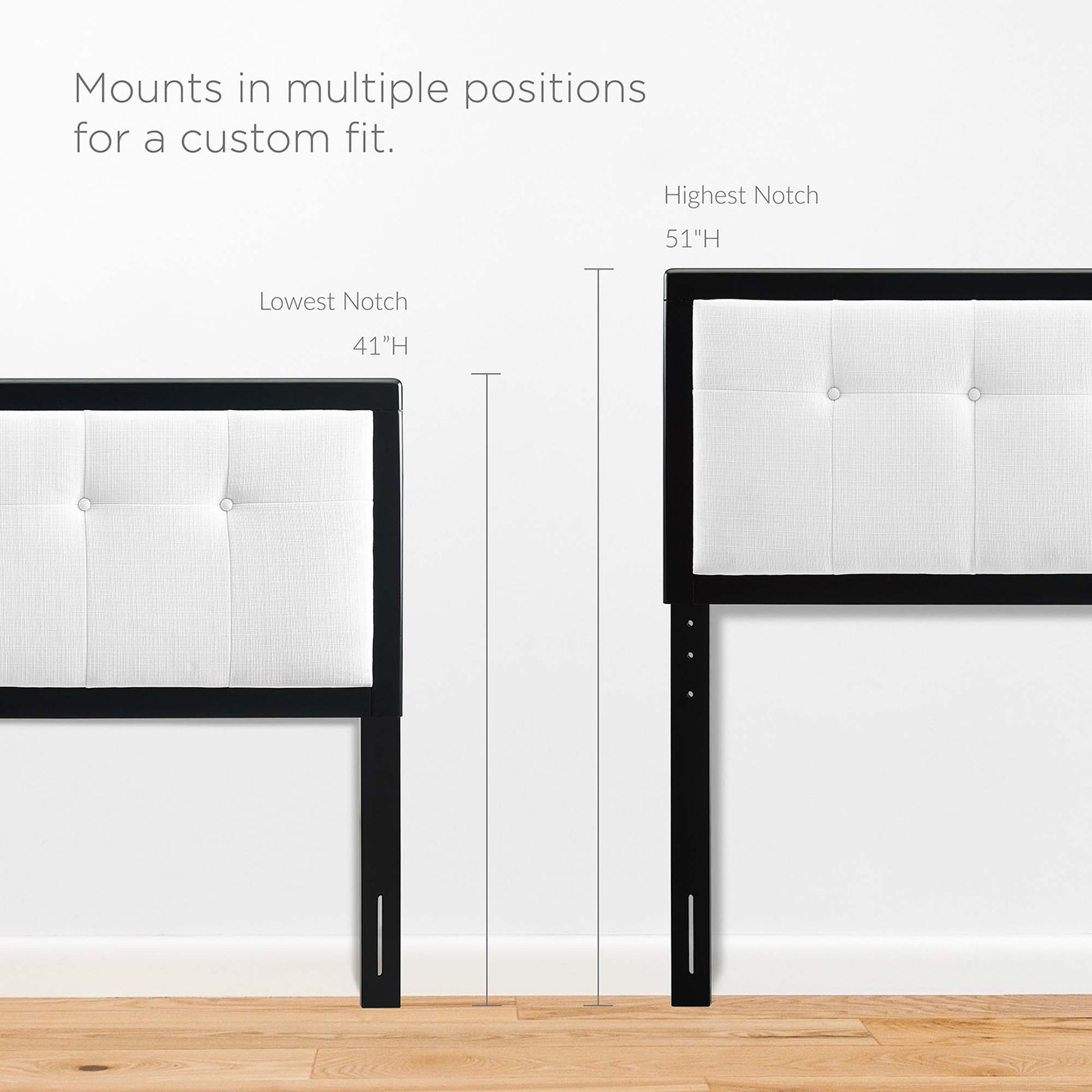 White king platform bed with splayed legs; clean, modern design.