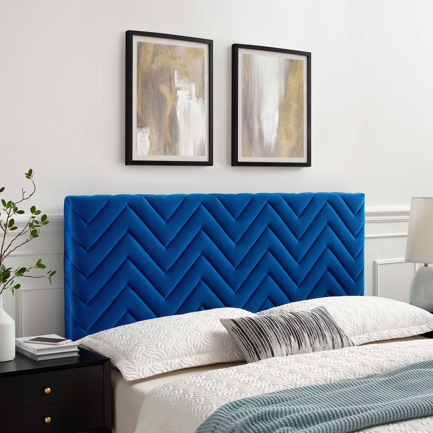 Modway Outlet Mercy Chevron Tufted Performance Velvet Full/Queen Headboard by Modway  Bedroom Furniture Navy - MOD-6659-NAV