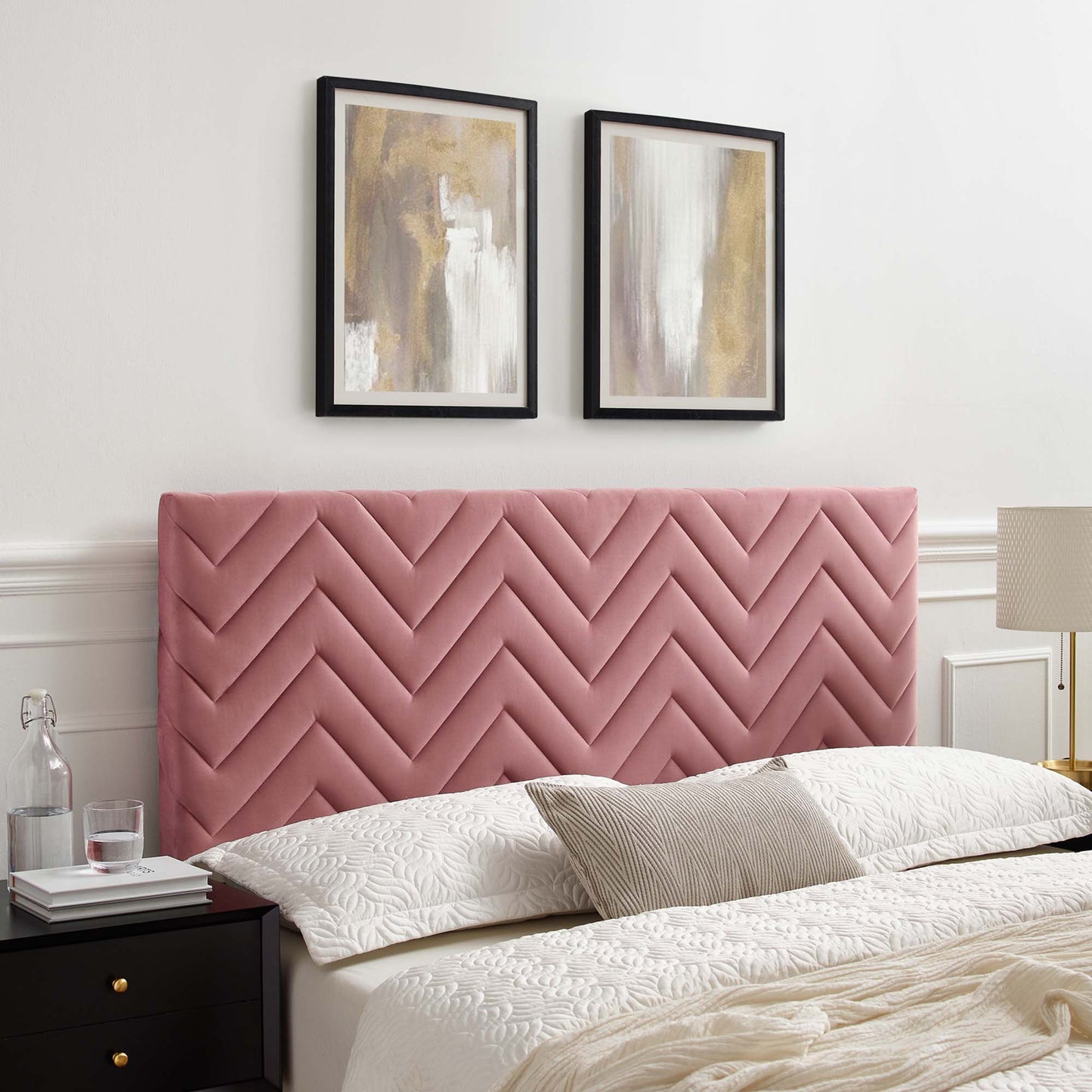 Modway Outlet Mercy Chevron Tufted Performance Velvet King/California King Headboard by Modway  Bedroom Furniture Dusty Rose - MOD-6660-DUS