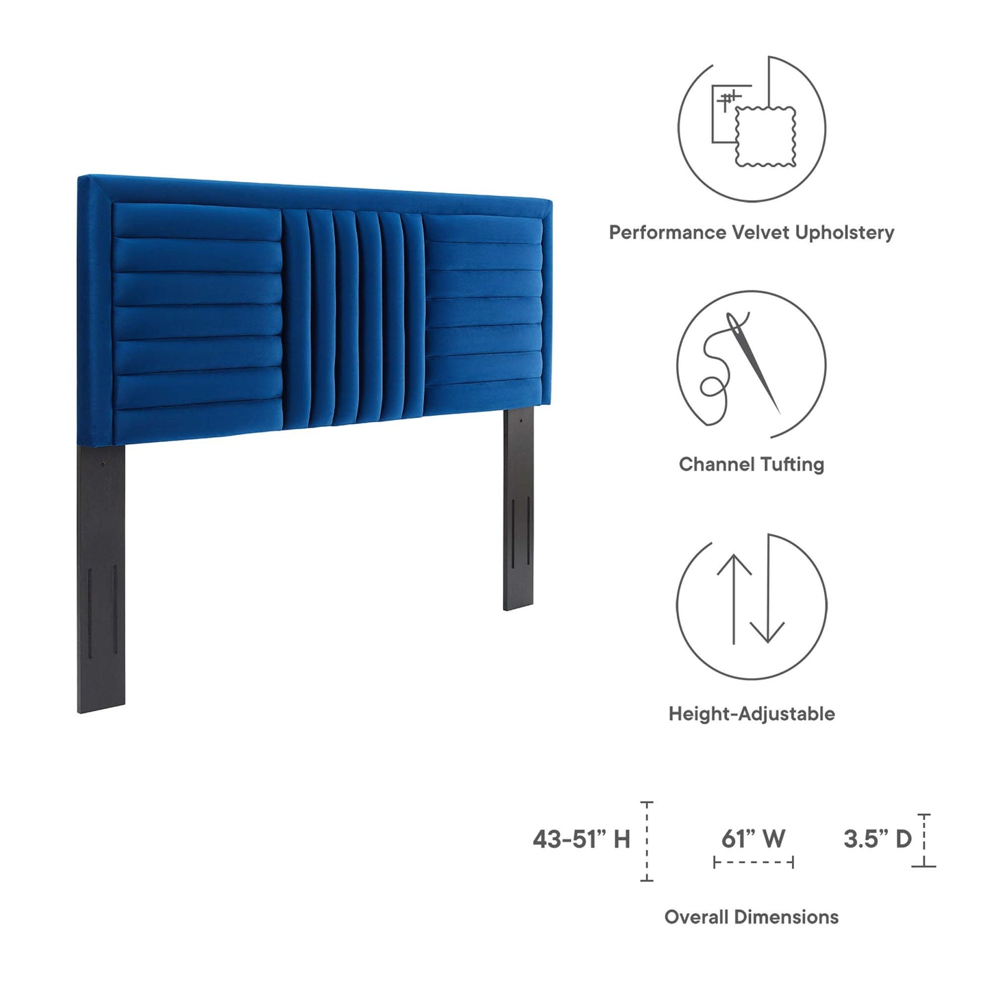 Modway - Believe Channel Tufted Performance Velvet Full/Queen Headboard by Modway  Bedroom Headboards Blue - MOD-6665-NAV