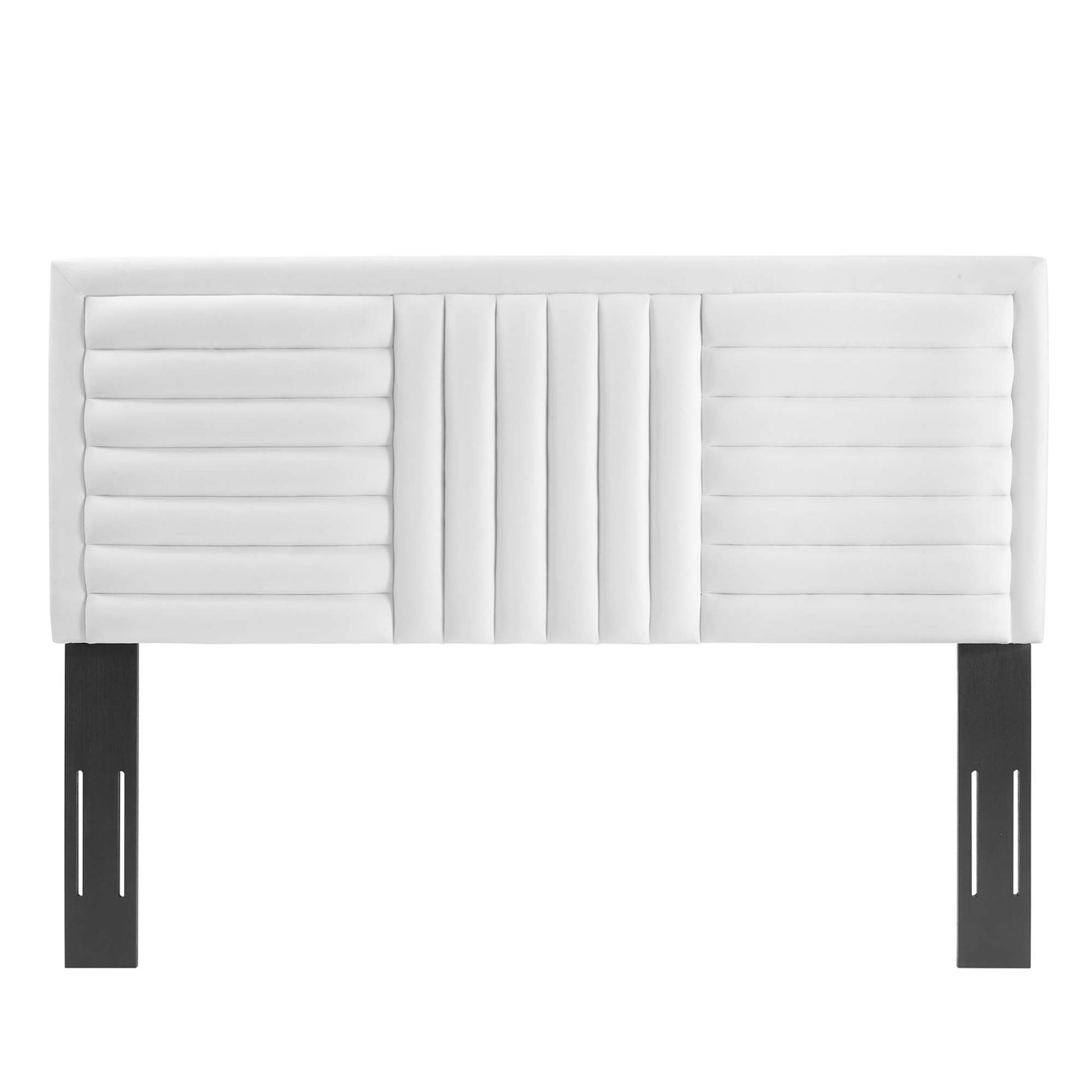 White channel-tufted headboard in velvet for full/queen bed