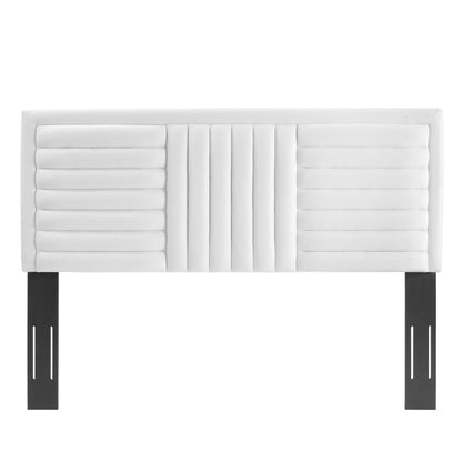 White channel-tufted headboard in velvet for full/queen bed