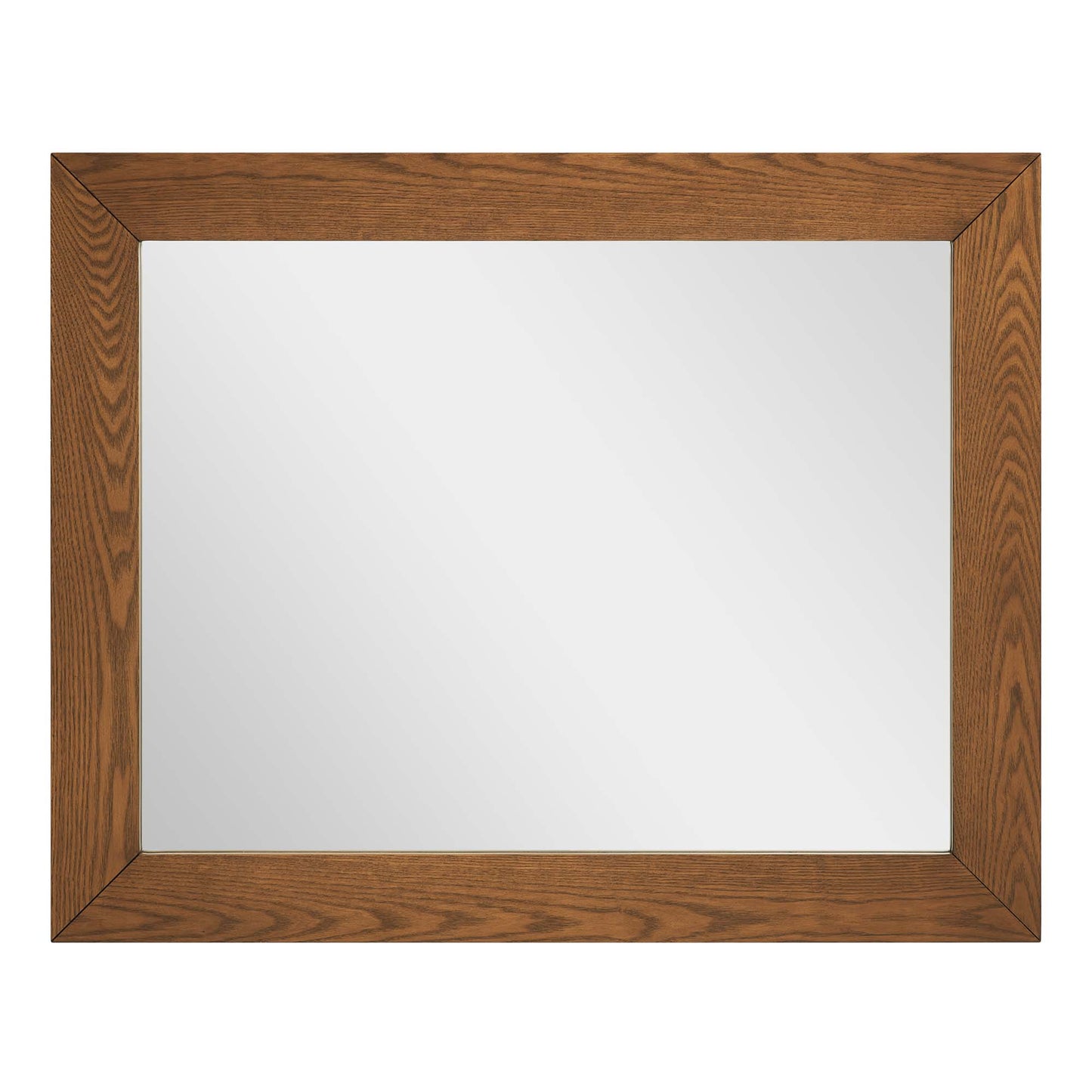 Walnut wood frame rectangular mirror with mitered corners and visible wood grain.