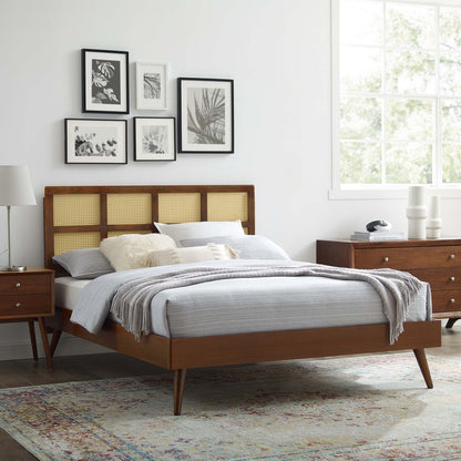Modway Outlet Sidney Cane and Wood King Platform Bed With Splayed Legs by Modway  Bedroom Furniture Walnut - MOD-6694-WAL