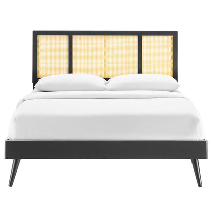 Modway Outlet Kelsea Cane and Wood Full Platform Bed With Splayed Legs by Modway  Bedroom Furniture Black - MOD-6696-BLK