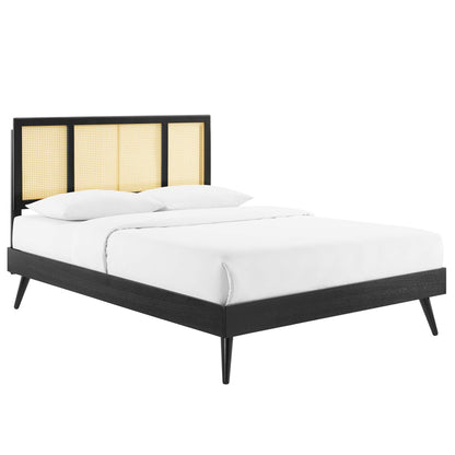Modway Outlet Kelsea Cane and Wood King Platform Bed With Splayed Legs by Modway  Bedroom Furniture Black - MOD-6698-BLK