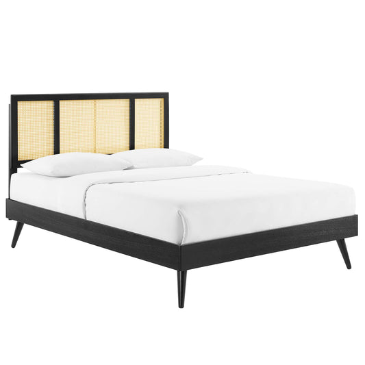 Modway Outlet Kelsea Cane and Wood King Platform Bed With Splayed Legs by Modway  Bedroom Furniture Black - MOD-6698-BLK