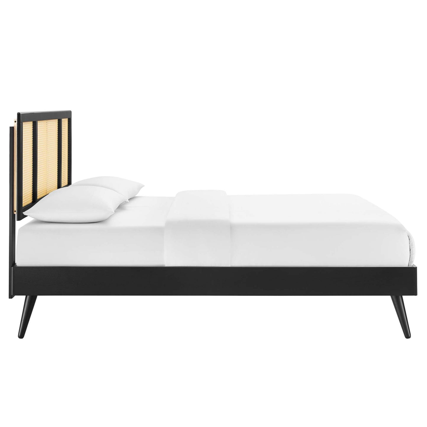 Modway Outlet Kelsea Cane and Wood King Platform Bed With Splayed Legs by Modway  Bedroom Furniture Black - MOD-6698-BLK