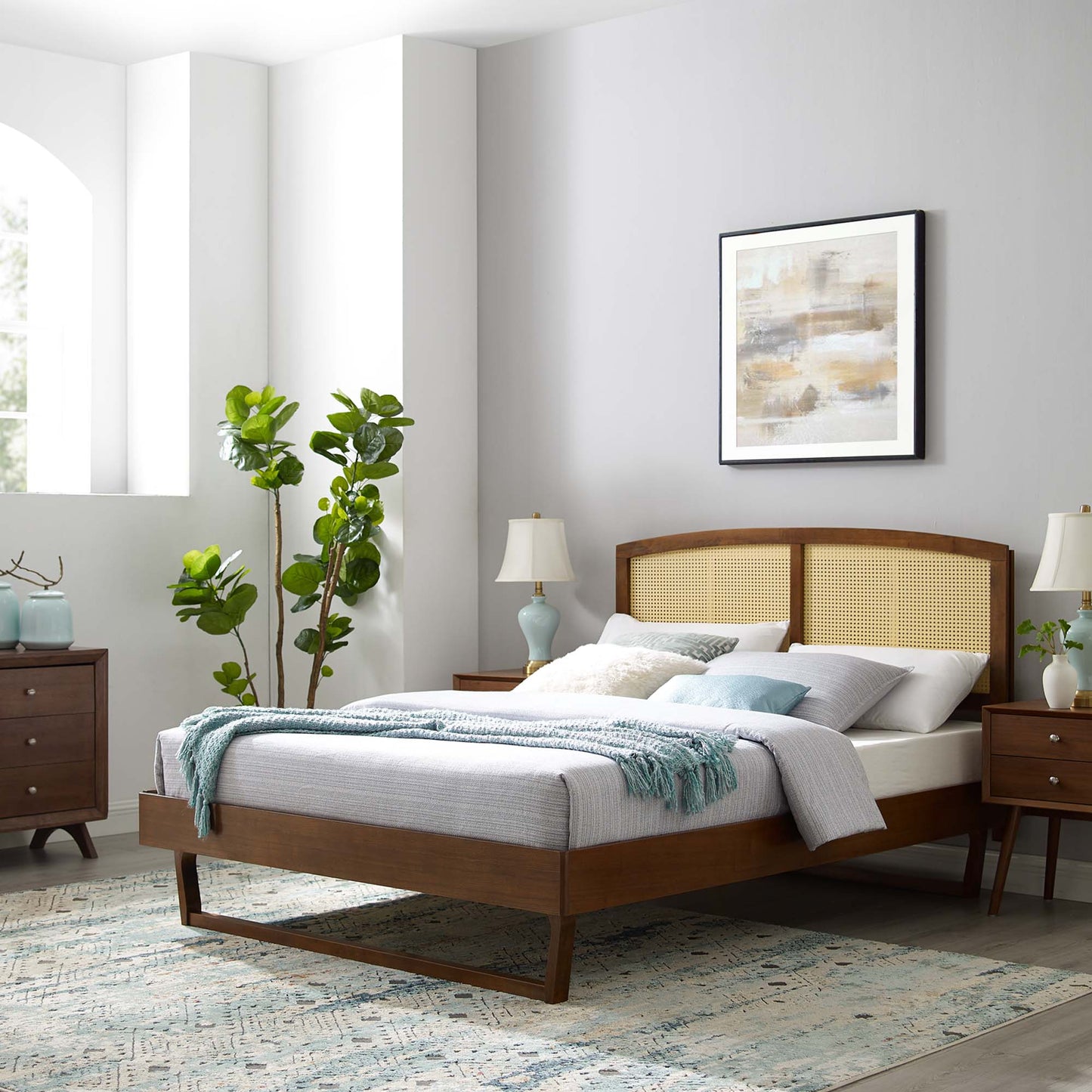 Modway Outlet Sierra Cane and Wood King Platform Bed With Angular Legs by Modway  Bedroom Furniture Walnut - MOD-6701-WAL