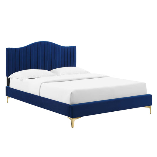 Modway Outlet Juniper Channel Tufted Performance Velvet Queen Platform Bed by Modway  Bedroom Furniture Navy - MOD-6739-NAV