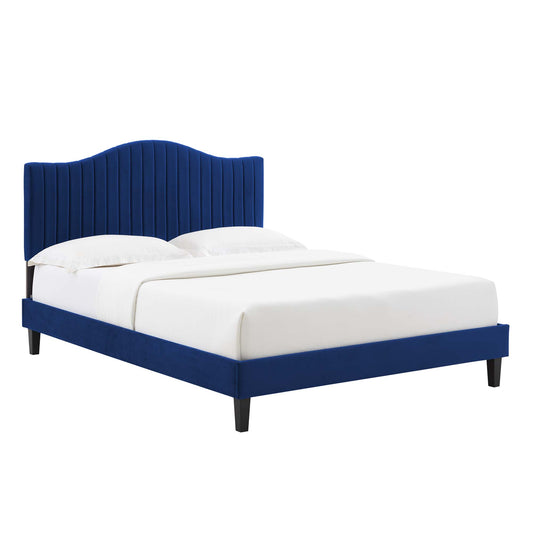Modway Outlet Juniper Channel Tufted Performance Velvet Queen Platform Bed by Modway  Bedroom Furniture Navy - MOD-6741-NAV