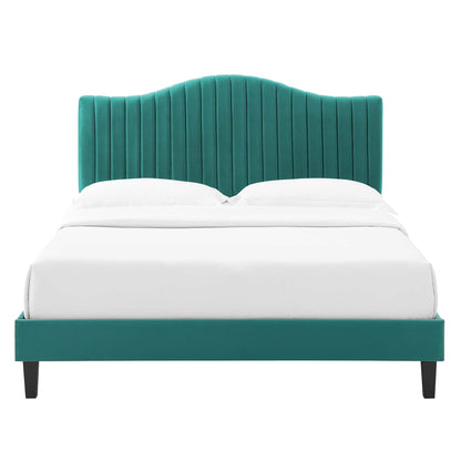 Modway Outlet Juniper Channel Tufted Performance Velvet Twin Platform Bed by Modway  Bedroom Furniture Teal - MOD-6744-TEA