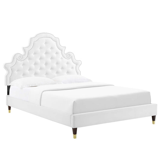 Modway - Gwyneth Tufted Performance Velvet Queen Platform Bed by Modway  Bedroom Beds White - MOD-6752-WHI
