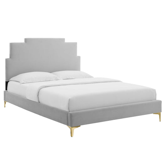 Modway Outlet Lindsey Performance Velvet Twin Platform Bed by Modway  Bedroom Furniture Light Gray - MOD-6895-LGR