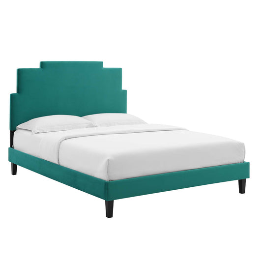 Modway Outlet Lindsey Performance Velvet Twin Platform Bed by Modway  Bedroom Furniture Teal - MOD-6897-TEA