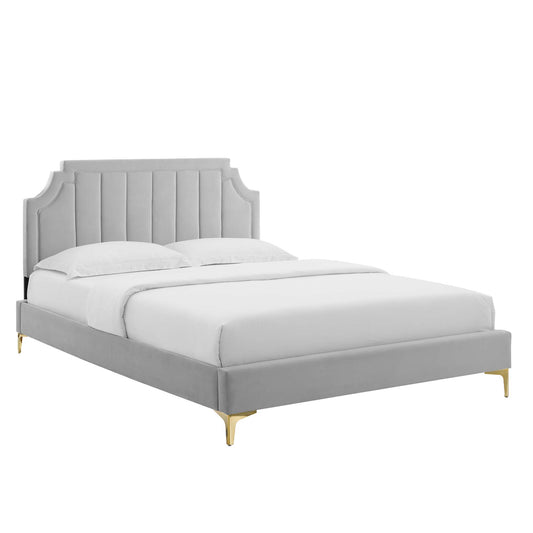 Modway - Sienna Performance Velvet Full Platform Bed by Modway  Bedroom Beds Gray - MOD-6912-LGR