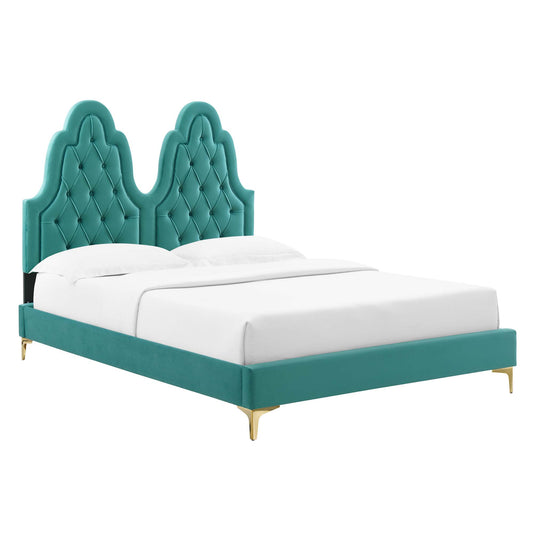 Modway Outlet Alexandria Tufted Performance Velvet King Platform Bed by Modway  Bedroom Furniture Teal - MOD-6937-TEA