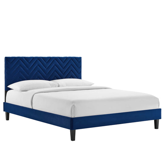 Modway Outlet Leah Chevron Tufted Performance Velvet Queen Platform Bed by Modway  Bedroom Furniture Navy - MOD-6973-NAV