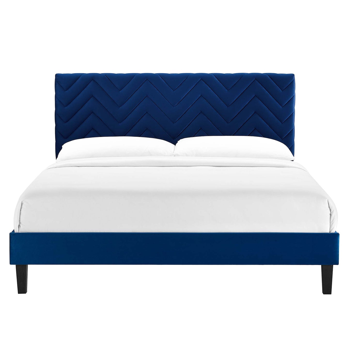 Modway Outlet Leah Chevron Tufted Performance Velvet Queen Platform Bed by Modway  Bedroom Furniture Navy - MOD-6973-NAV