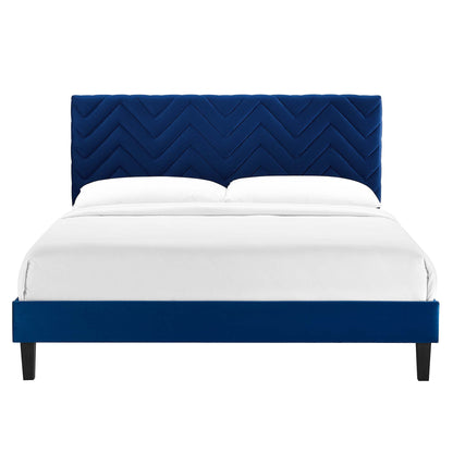 Modway Outlet Leah Chevron Tufted Performance Velvet Queen Platform Bed by Modway  Bedroom Furniture Navy - MOD-6973-NAV