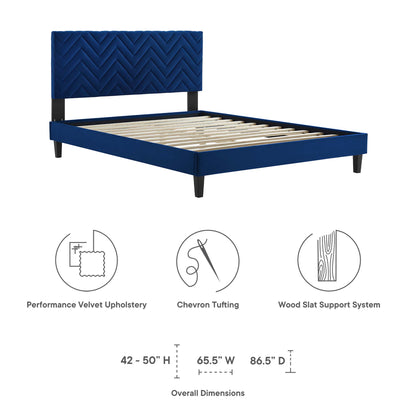 Modway Outlet Leah Chevron Tufted Performance Velvet Queen Platform Bed by Modway  Bedroom Furniture Navy - MOD-6973-NAV