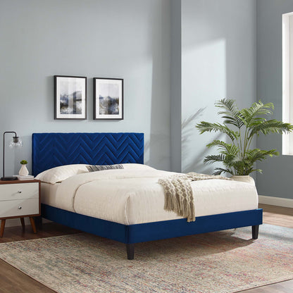 Modway Outlet Leah Chevron Tufted Performance Velvet Queen Platform Bed by Modway  Bedroom Furniture Navy - MOD-6973-NAV