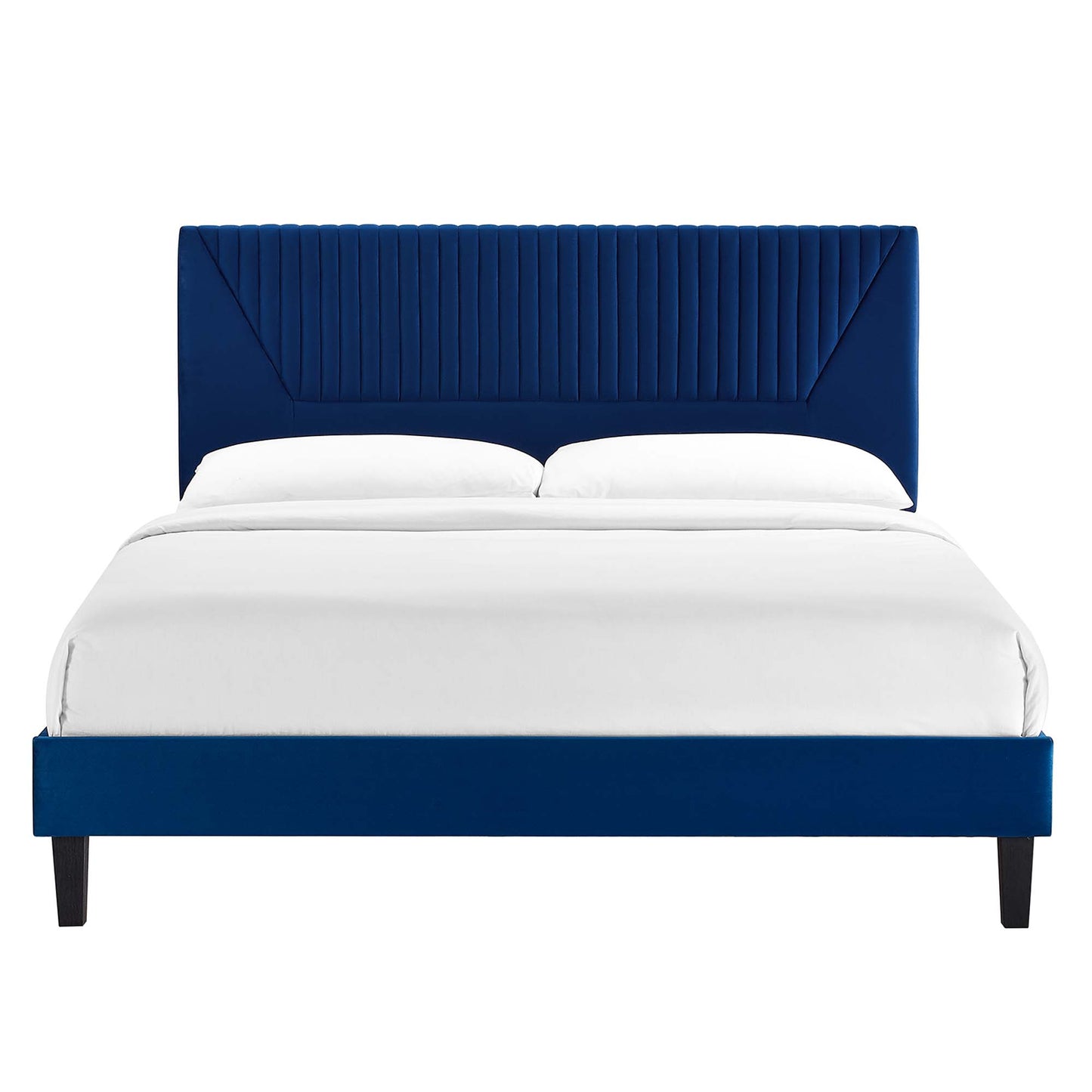 Modway Outlet Yasmine Channel Tufted Performance Velvet Queen Platform Bed by Modway  Bedroom Furniture Navy - MOD-6976-NAV