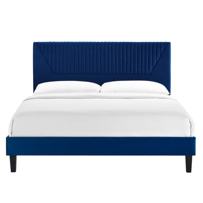 Modway Outlet Yasmine Channel Tufted Performance Velvet Queen Platform Bed by Modway  Bedroom Furniture Navy - MOD-6976-NAV