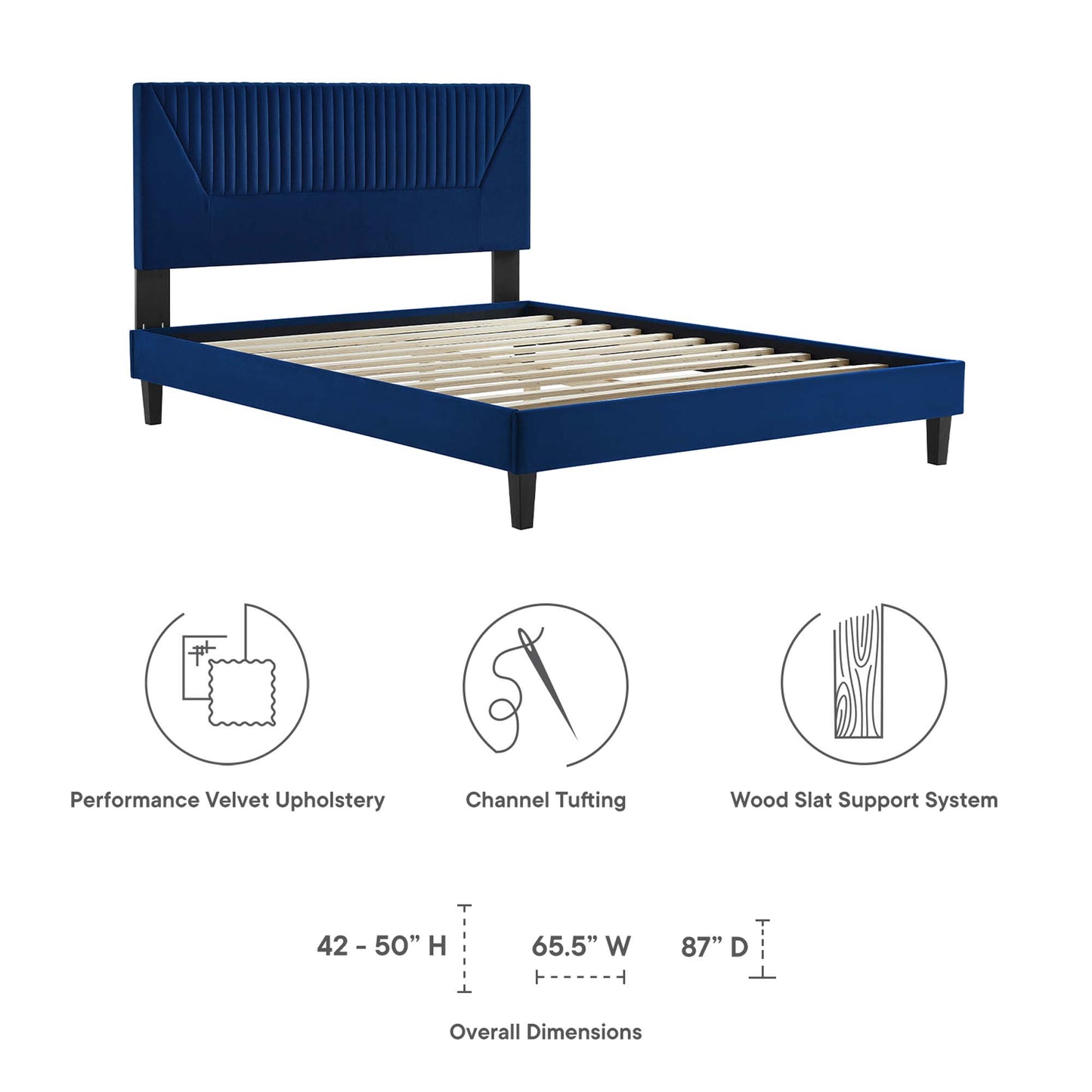 Modway Outlet Yasmine Channel Tufted Performance Velvet Queen Platform Bed by Modway  Bedroom Furniture Navy - MOD-6976-NAV