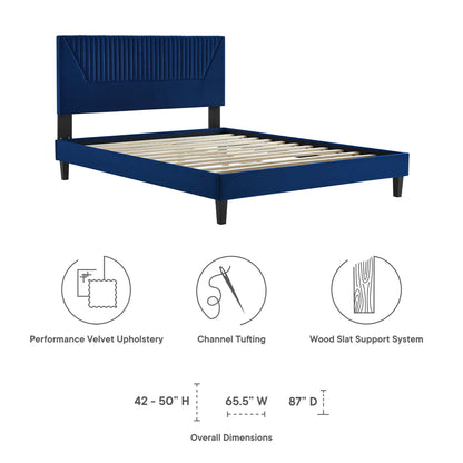 Modway Outlet Yasmine Channel Tufted Performance Velvet Queen Platform Bed by Modway  Bedroom Furniture Navy - MOD-6976-NAV