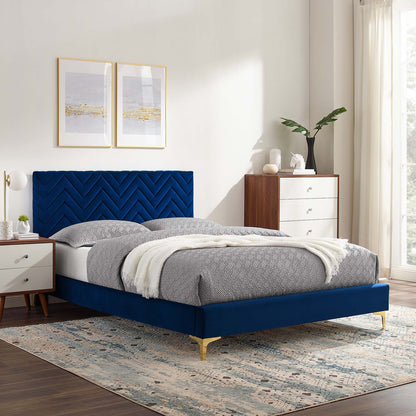 Modway Outlet Leah Chevron Tufted Performance Velvet Full Platform Bed by Modway  Bedroom Furniture Navy - MOD-6993-NAV
