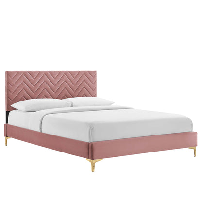 Modway Outlet Leah Chevron Tufted Performance Velvet King Platform Bed by Modway  Bedroom Furniture Dusty Rose - MOD-7005-DUS