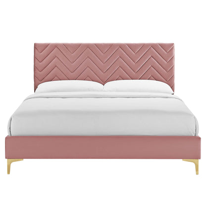 Modway Outlet Leah Chevron Tufted Performance Velvet King Platform Bed by Modway  Bedroom Furniture Dusty Rose - MOD-7005-DUS