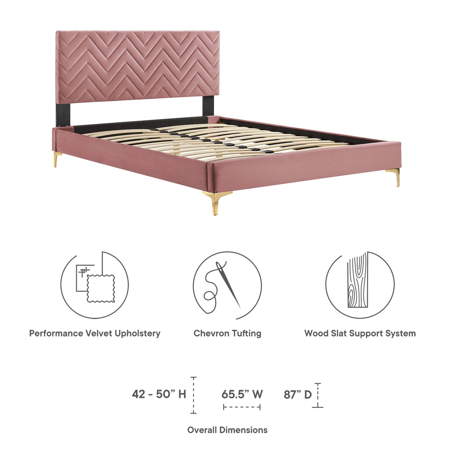 Modway Outlet Leah Chevron Tufted Performance Velvet King Platform Bed by Modway  Bedroom Furniture Dusty Rose - MOD-7005-DUS