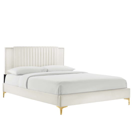 Modway Outlet Zahra Channel Tufted Performance Velvet King Platform Bed by Modway  Bedroom Furniture White - MOD-7006-WHI