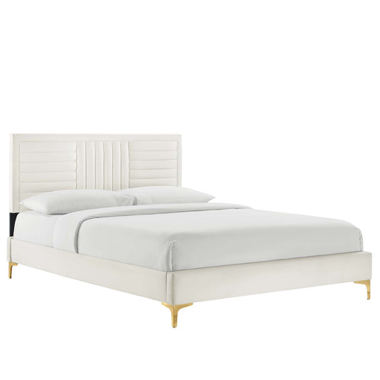 Modway - Sofia Channel Tufted Performance Velvet King Platform Bed by Modway  Bedroom Beds White - MOD-7007-WHI
