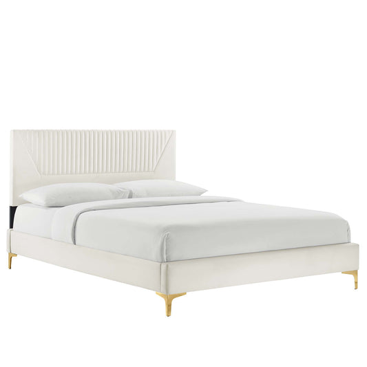 Modway Outlet Yasmine Channel Tufted Performance Velvet King Platform Bed by Modway  Bedroom Furniture White - MOD-7008-WHI