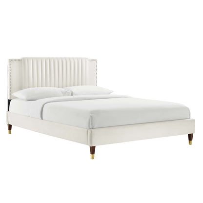 Modway Outlet Zahra Channel Tufted Performance Velvet King Platform Bed by Modway  Bedroom Furniture White - MOD-7010-WHI